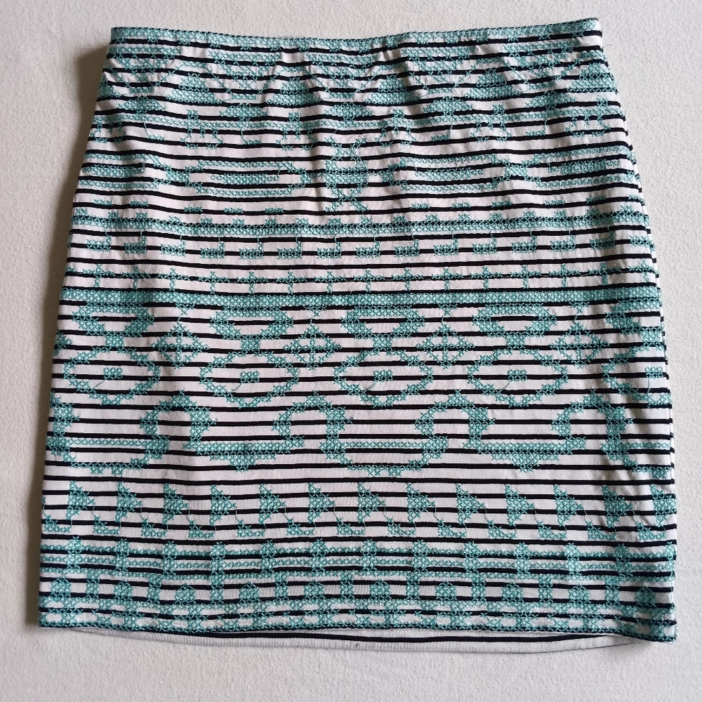 THML Clothing Mini Skirt Sz Small S Black White Teal Aztec Geometric Embroidery